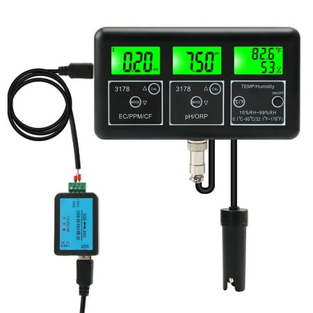 7 in 1 PH Meter for Water Digital Water Quality Tester EC/TDS/PH/CF/ORP/Temperature/Humidity Meter with RS485 Communication Module and Removable Electrode for Drinking Water Pool Aquarium