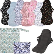 7 in 1 Reusable Menstrual Pads, 13 x 7.5 inch Washable Overnight Cloth Panty Liners, Bamboo Cloth Large Sanitary Pads for Heavy Flow with Wet Bag - XL