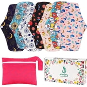 7 in 1 Reusable Menstrual Pads, Bamboo Cloth Pads for Heavy Flow with Wet Bag, Large Washable Overnight Soft Cloth Sanitary Pads Panty Liners Period Pads