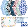 thumbnail image 1 of 7 in 1 Reusable Menstrual Pads with Wings, 10 x 7 inch Breathable Mesh Surface Cloth Sanitary Pads for Heavy Flow with Wet Bag, Washable Overnight Cloth Panty Liners for Women - L, 1 of 7
