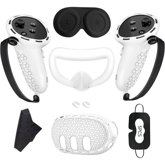 7 in 1 Silicone Cover Compatible with Meta/Oculus Quest 3 Accessories, VR Silicone Headset Controller Shell, Eyes, Face, Touch Controller Grip Case & Lens Cover