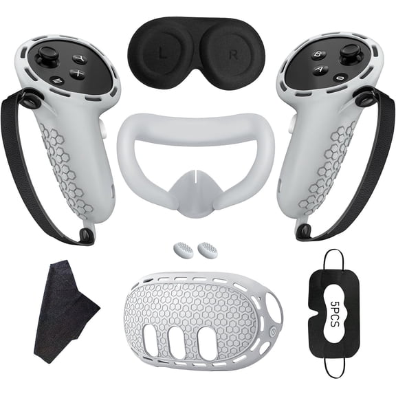 7 in 1 Silicone Cover Compatible with Meta/Oculus Quest 3 Accessories, VR Silicone Headset Controller Shell, Eyes, Face, Touch Controller Grip Case & Lens Cover