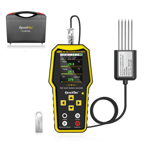 7-in-1 Digital Soil Tester, High Precision NPK, pH, Moisture, Temperature & EC Meter with Data Storage for Agriculture & Plant Cultivation