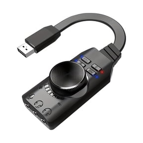 7.1 Surround Sound USB Audio Interface - External Gaming Headset Amplifier with Volume Control, LED Indicators, and Multiple Input Ports for PC, Laptop, and Mobile Devices, Gaming Audio Enhancer