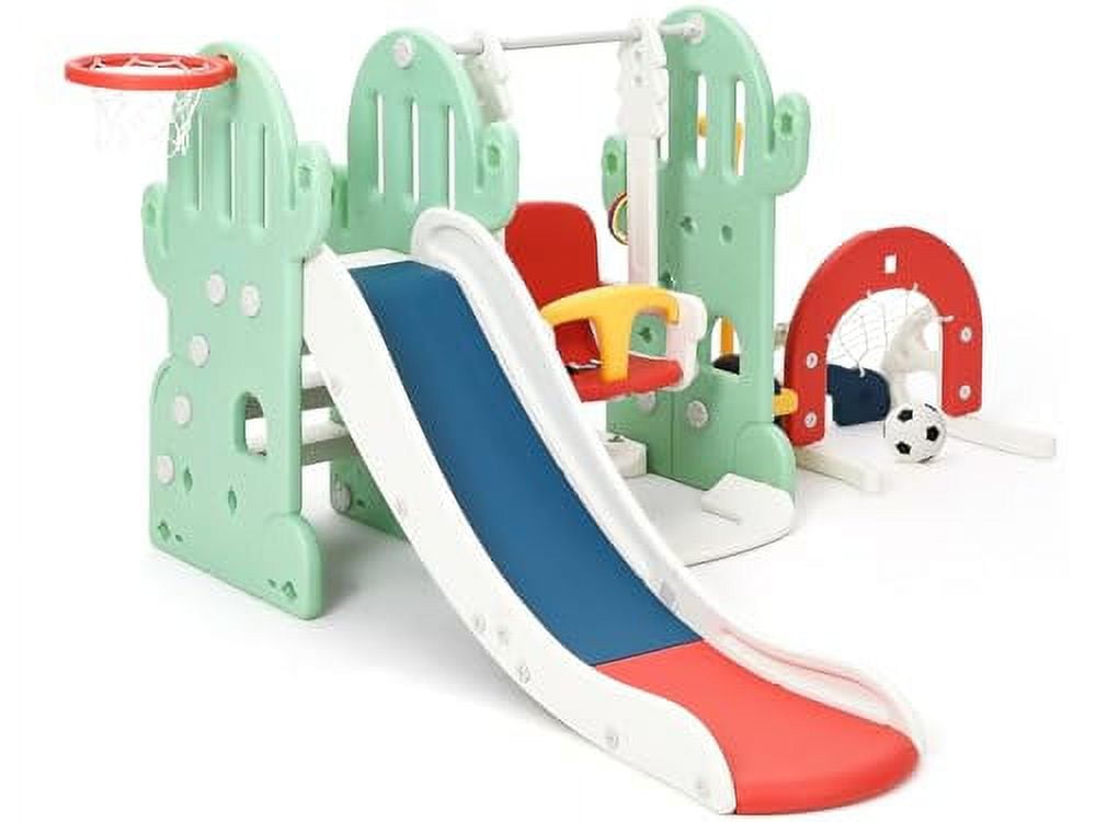 7 in 1 Toddler Slide and Swing Set Large Slide with Basketball Hoop Soccer Golf Indoor Slide and Swing Set for Toddlers Age 1-8 Baby Slide Toddler Slide Climber Set Indoor and Outdoor Playground