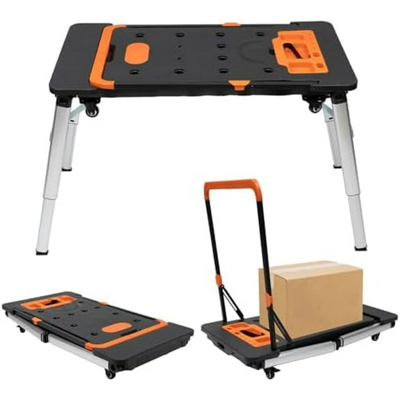 7 in 1 Work Benches Multifunctional Folding Work Table for Garage, Portable Workbench, Sawhorse, Scaffold, Platform, Mobile Workbench, Dolly and Hand Truck, with 4 Wheels$$Tools & Hardware Other