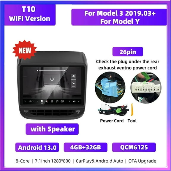 7.1 inch Screen For Tesla Model 3 Y Rear Display Panel Android 13 Qualcomm chip Air Conditioner Control Multimedia Player