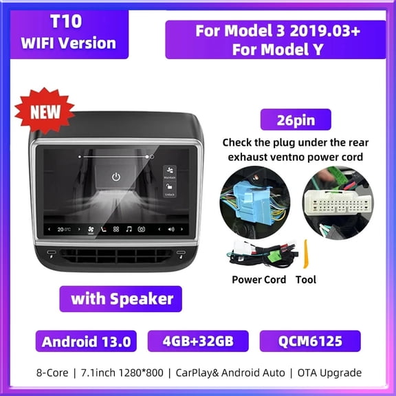 7.1 inch Screen For Tesla Model 3 Y Rear Display Panel Android 13 Qualcomm chip Air Conditioner Control Multimedia Player