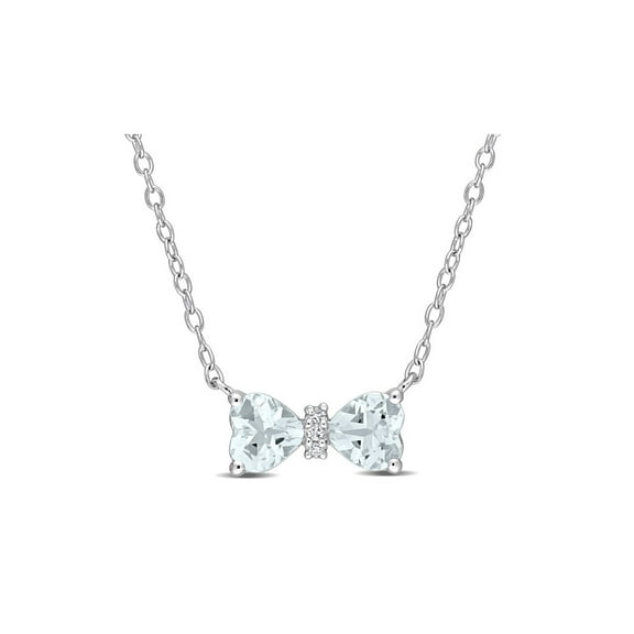 7/10 Carat (Ctw) Aquamarine Heart Bow Pendant Necklace in Sterling Silver with Chain