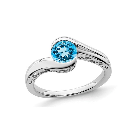 7/10 Carat (Ctw) Blue Topaz Solitaire Ring in 14K White Gold
