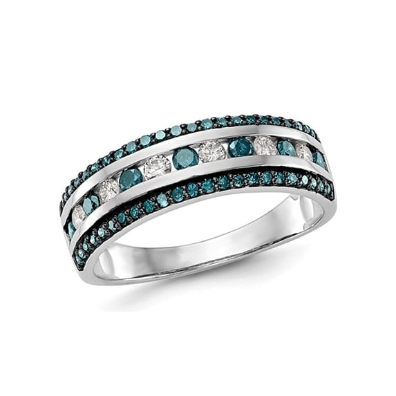 7/10 Carat (Ctw) Blue and White Diamond Ring in 14K White Gold