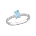 thumbnail image 1 of 7/10 Carat (Ctw) Emerald Cut Blue Topaz & Diamond Solitaire Ring in 10K White Gold for Women, 1 of 6