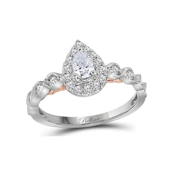 7/10 Carat (Ctw G-H, SI2-I1) Pear Drop Cut Diamond Engagement Ring in 14K White Gold for Women