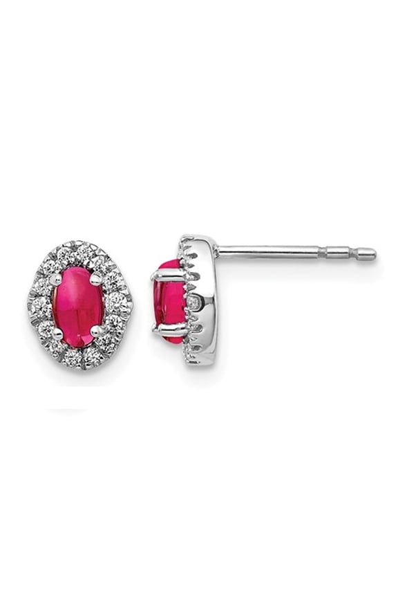 7/10 Carat (Ctw) Natural Cabochon Ruby Earrings in 14K White Gold with Diamonds 1/6 Carat (Ctw)