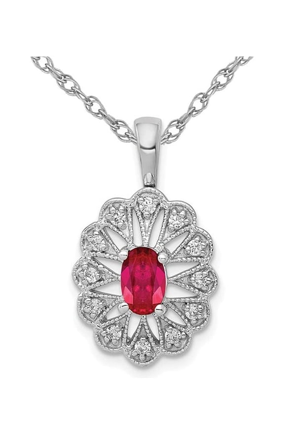 7/10 Carat (Ctw) Ruby Pendant Necklace in 14K White Gold with Diamonds and Chain
