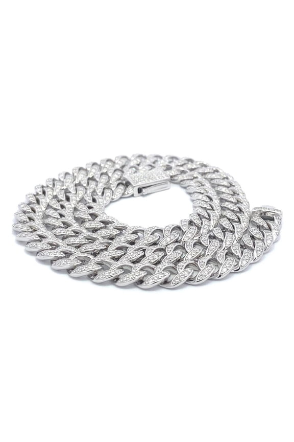 7.10 Ct Lab Created Moissanite Diamond 8MM Width Cuban Link Chain Necklace In 14k White Gold Over Sterling Silver 16" Length(Color G-H,Clarity VVS1)