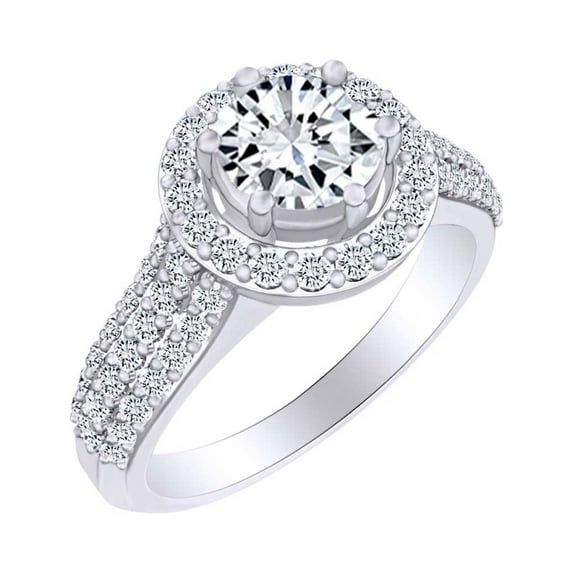 AFFY 7/10 Cttw Round Cut White Natural Diamond Halo Solitaire Engagement Ring In 14k Solid White Gold (0.70 Carat) Ring Size-10