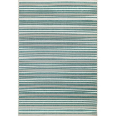 7.10 ft. x 10 ft. Lanai Geometric Transitional Polypropylene Power Loom Rectangle Area Rug - Aqua