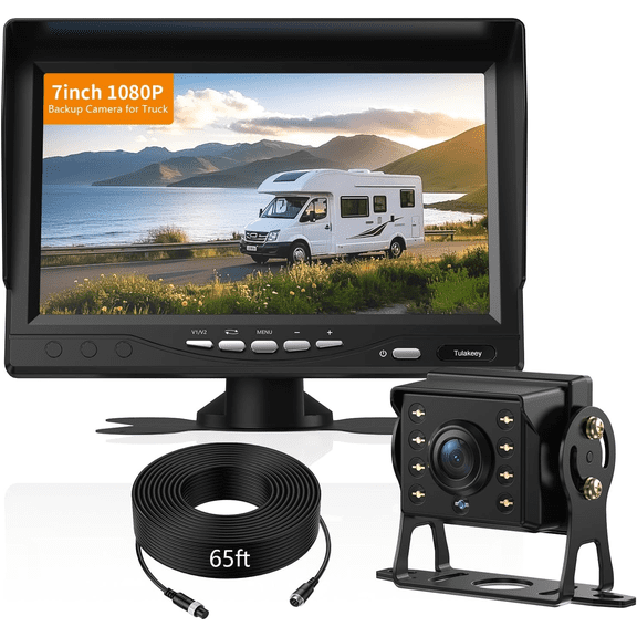 7" 1080P Wired Truck Backup Camera System, IP68 Waterproof Rear View Camera with Wide Angle View, Night Vision Reverse Camera for RV Trailer 12V-24V