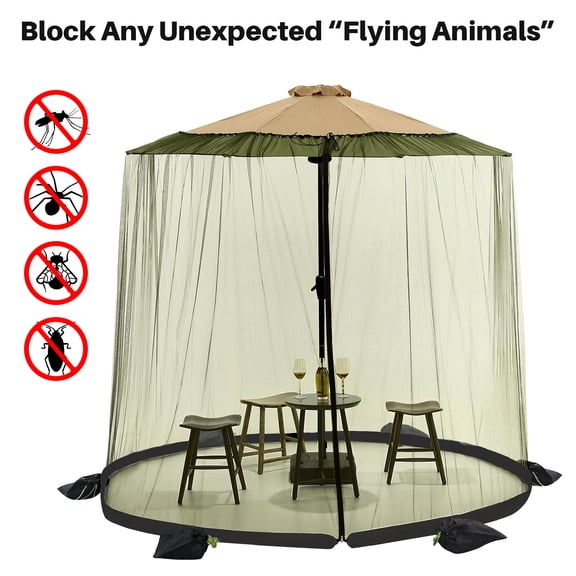 7-10ft Mosquito Net with Sandbags For Patio Umbrella Outdoor, Universal Hanging Mosquito Net for Patio Umbrellas and Patio Tables, Green, 380x240cm