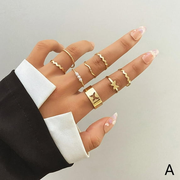 7/10pcs Vintage Zircon Heart Butterfly Rings Set Hollow Geometric Knuckle Color Metal Fashion Rings Jewelry Trendy