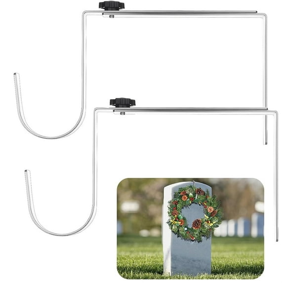 7'' to 11'' Metal Headstone Wreath Hanger,Happon Adjustable Flower Wreath Holder,Stainless Steel Cemetery Wreath Hanger for Christmas Easter Memorial Day Gravestone Decorations(2 Pcs)