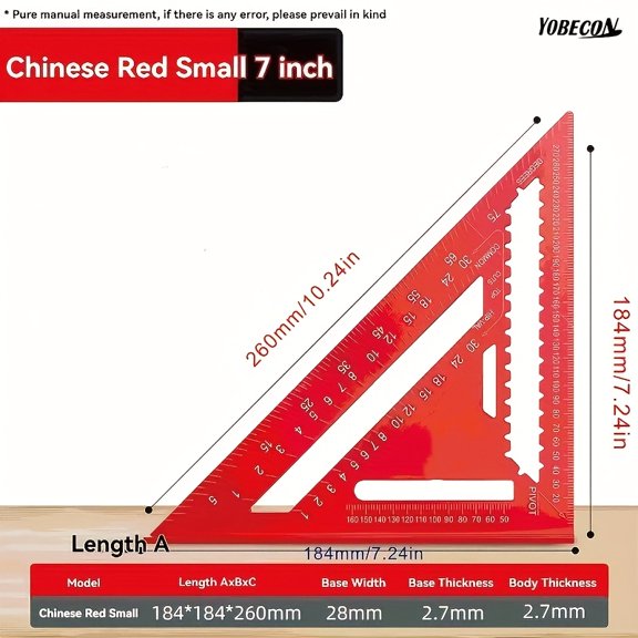 7/12 Inch Rafter Speed Square, Premium Aluminum Alloy Carpenter Triangle Ruler, Dual Imperial & Metric Markings with Protractor & Serrated Edge, Anti-Rust Woodworking Layout Tool for Framing, Home Re