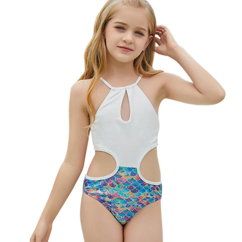 7-12 Y Girls Bikini Swimsuit Cute Girls Swimwear Swimming Suit Rash Guard Set Childrens One-piece Swimsuits Bathing Suit for Beach and Swimming Pool 9-10 Years Old