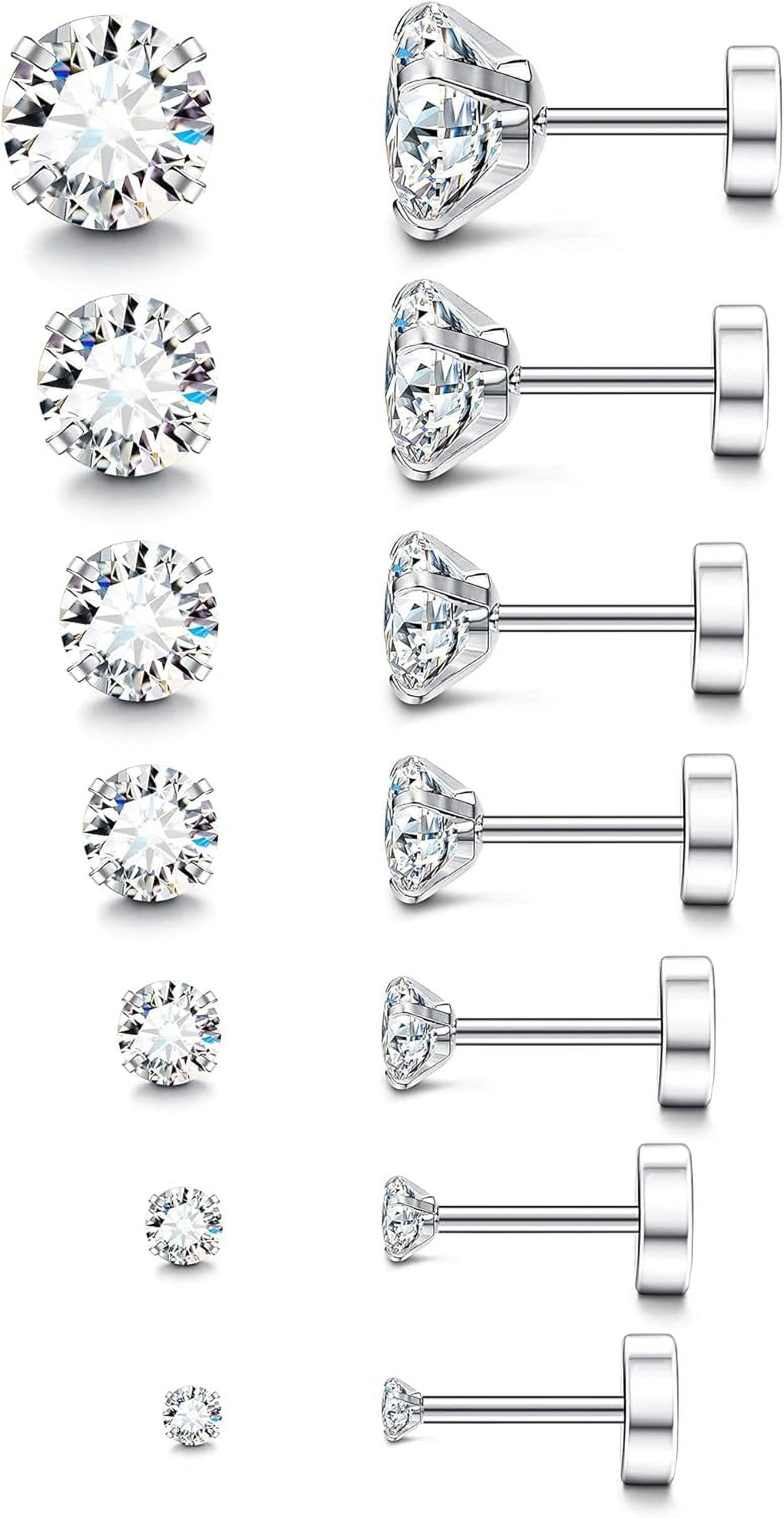 7-12Pairs 20G Allergy-Friendly Brithstone Stud Earrings ideal for Women Men Flatback Earrings Stainless Steel Cubic Zirconia Earrings Piercing Ear Cartilage[l762]