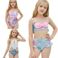 thumbnail image 1 of 7-12T Big Girls Mermaid Scales Swimsuit Two Pieces Bikini Set Bowknot Ruffle Falbala Swimwear Bathing Suits, 1 of 9