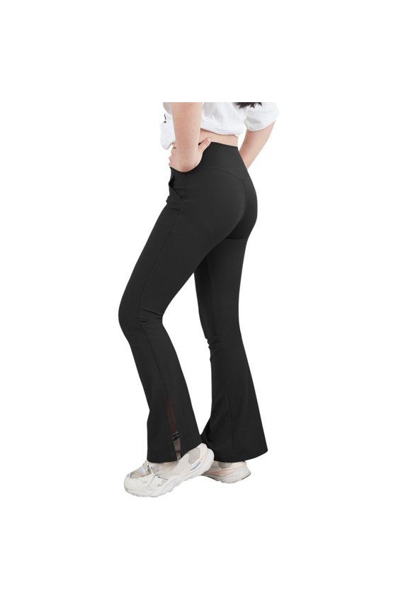 7-12T Girls Athletic Yoga Pants With Pockets, Esho Big Girl Cross High Waist Flare Pant Bell Bottoms Leggings For Workout Running Dance