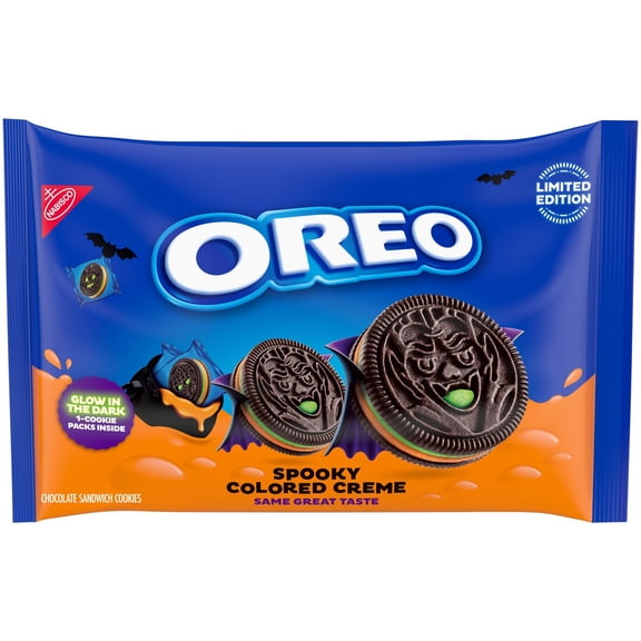 OREO Green and Orange Creme Chocolate Sandwich Cookies, Halloween Cookies, 14 Snack Packs