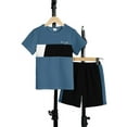 thumbnail image 1 of 7-15Y Kid Boys Clothes Color Block Summer Short Sleeve Casual Tee Elastic Side Splicing Shorts 2Pcs Outfits Navy Blue, 1 of 8
