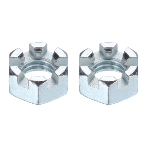 7/16"-14 Hexagon Slotted Nut, Grade 6.8 Carbon Steel Hex Nuts, Silver, 2Pack