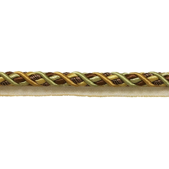 7/16" (1cm) Large Shiny Decorative Decorative Twisted Rope Cord with Lip | Cord Trim # 0716BL,, Golden Beige Brown #5207 (Light Brown, Dark Beige, Dark Gold) 9 Yards (27 ft/8m)