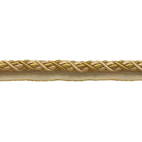 7/16" (1cm) Large Shiny Decorative Decorative Twisted Rope Cord with Lip | Cord Trim # 0716BL,, Tan Beige Gold #8633 (Beige Gold, Dark Gold, Tan Beige) Sold By The Yard (36"/3 ft/0.9m)