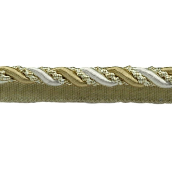 7/16" (1cm) Noblesse Collection Large Shiny Decorative Twisted Rope Cord with Lip | Cord Trim # 0716H,, White Sands #4001 (White Ivory, Cream Ivory, Light Beige) 27 Yards (82 ft/25m)