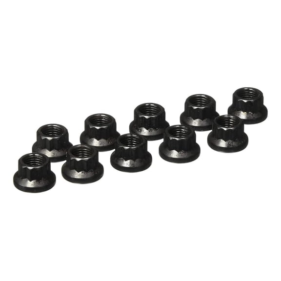 7/16-20 12-Point Nut - 10 Pack - Chromoly Black Oxide Universal Auto Part - 9/16" Head Size - Industrial Strength Fasteners