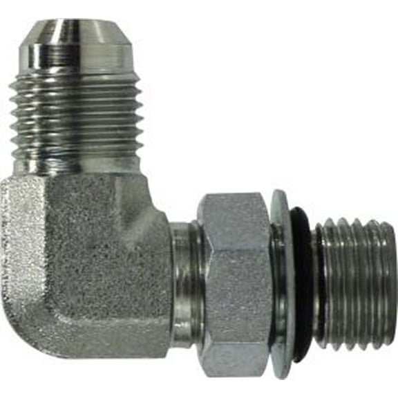 7/16-20X3/4-16 JIC x M ORB 90 Elb, Steel SAE O-Ring Fittings, Hydraulics