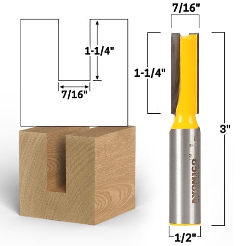 7/16" Diameter X 1-1/4" Height Straight Router Bit - 1/2" Shank - Yonico 14011