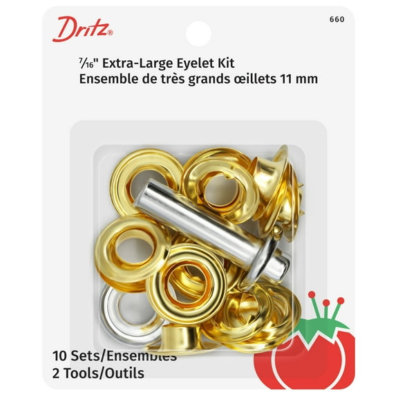 Dritz 7/16" Extra-Large Eyelet Kit: 10 Eyelet Sets with Tools, Brass