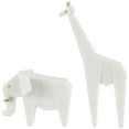 thumbnail image 1 of 7", 16"H White Polystone Cubist Inspired Elephant, Giraffe Sculpture with Gold Accents, by DecMode (2 Count), 1 of 11
