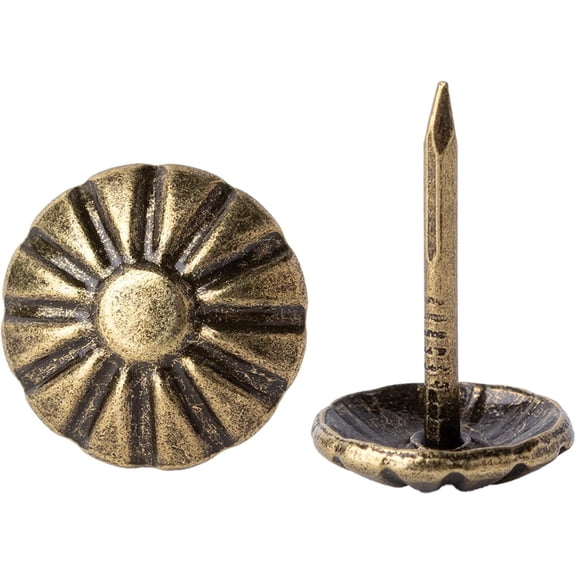 7/16 Inch Antique Brass Upholstery Tacks, 120 count Furniture Decorative Heavy Duty Tacks, Upholstery Pins Nails for Sofa, Headboard, Bed, Chair, Box and DIY Project