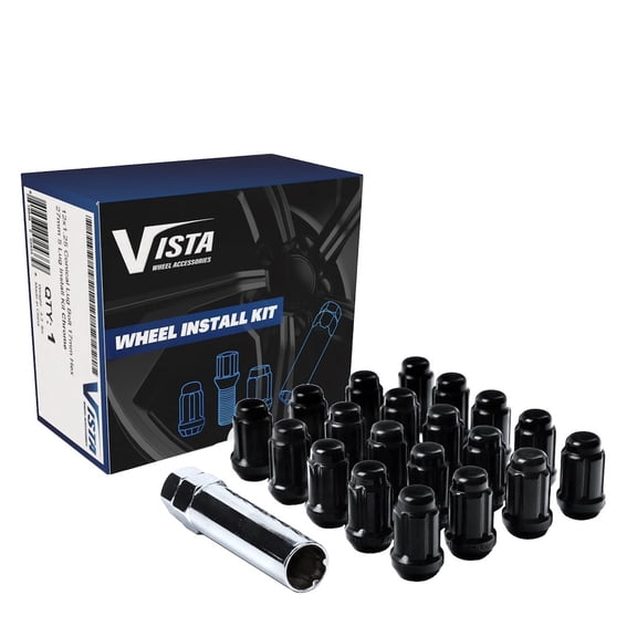 WestCoast Wheel Accessories 24pc Install Kit Black 7/16" Bulge Acorn Spline Lug Nuts Steel Construction