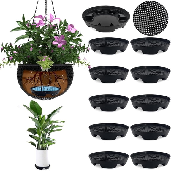 7.16 Self Watering Planter Insert, 10 Pack Invisible Hanging Basket Drip Pan Hanging Basket Planter Plant Auto Watering Devices Plastic Water Catcher Saucer Tray for Outdoor Indoor Pots Liners