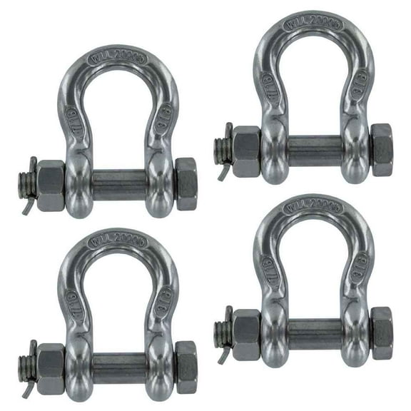 7/16" Stainless Steel Bolt Type Anchor Shackle Type 316 - 4 Pack