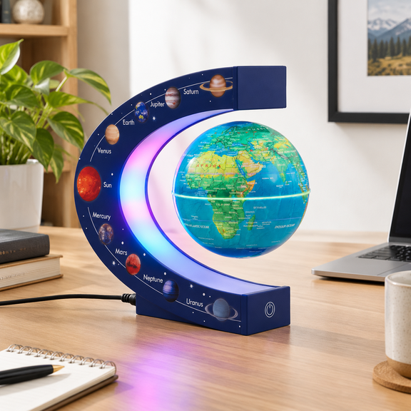 7.17in -Up Color-Changing 9 Planet Magnetic Levitation Floating Globe
