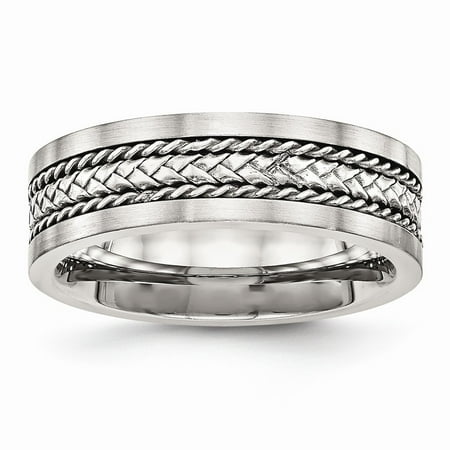 7.17mm Stainless Steel Satin and Polished With Silver Center Inlay Ring - Size 9