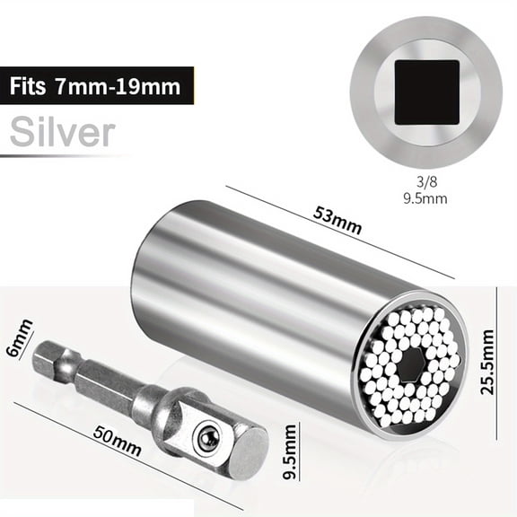 7-19mm Universal Socket Wrench Set, Multi-Function Quick Ratchet Socket with 3/8 Inch Impact Socket Adapter, Heavy Duty Nut Tightening Hand Tool for Home, Automotive & Mechanical Repair