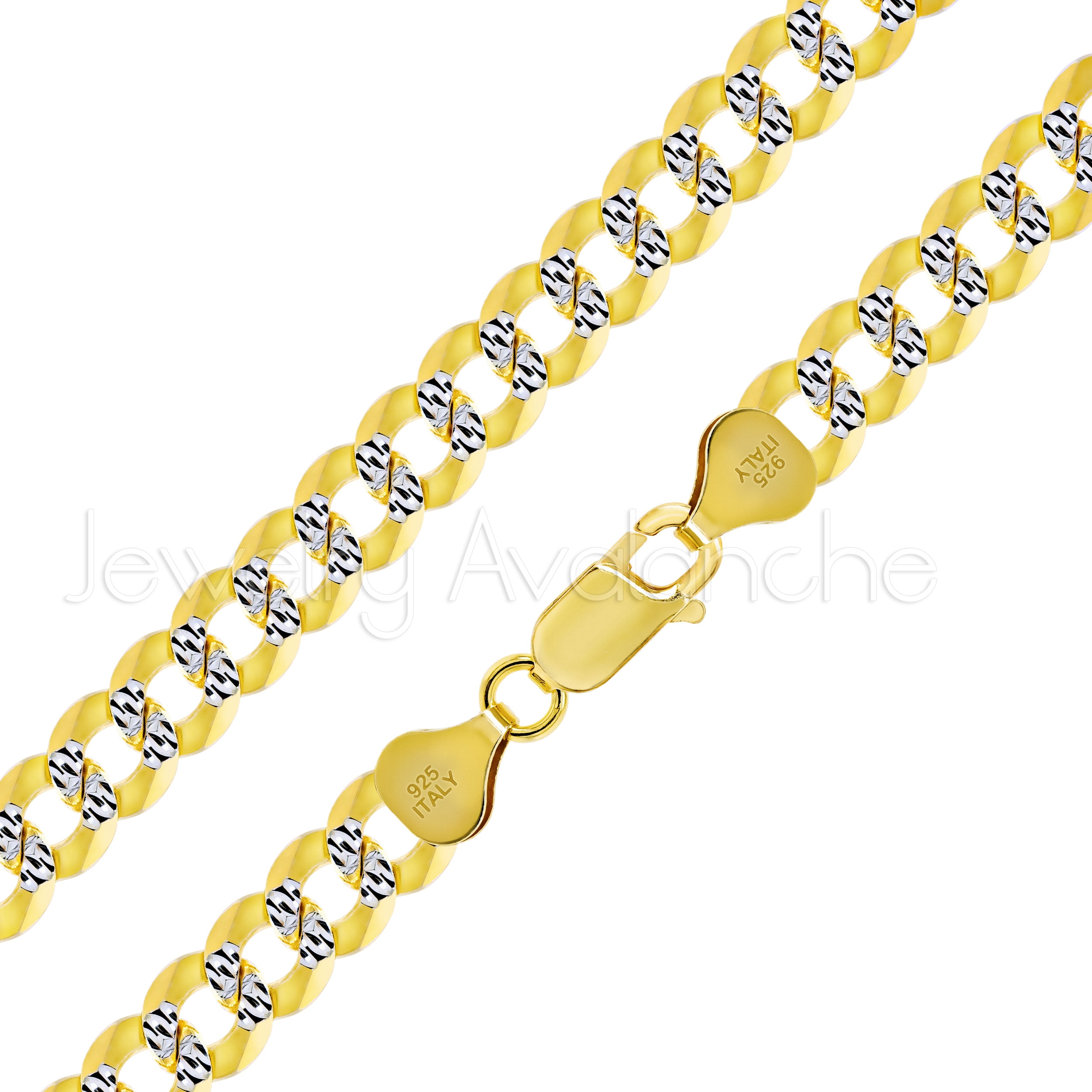 4.5mm Curb Chain Necklace - .925 Sterling Silver Vermeil With Gold Pave Accents, 16-30 Inch